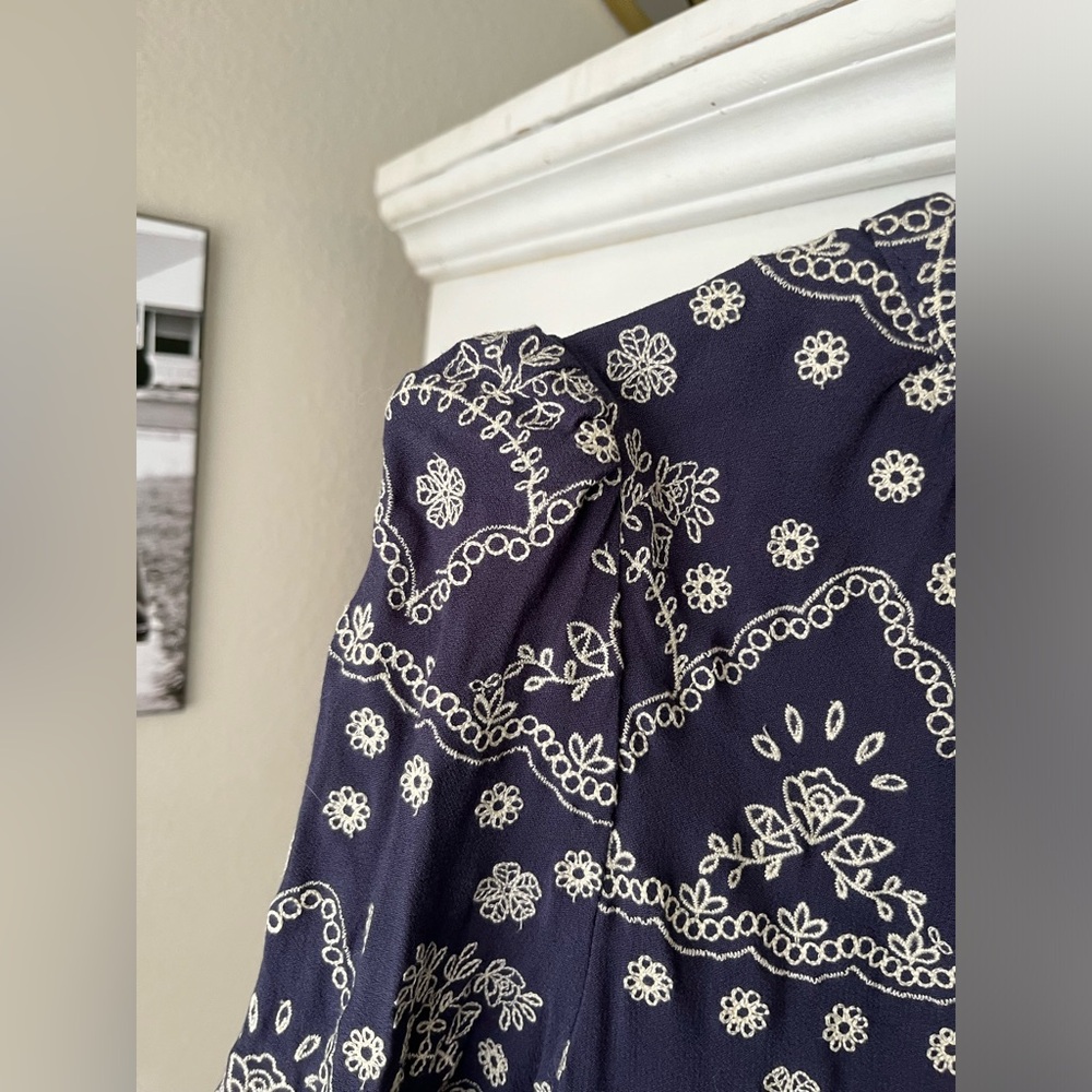 Navy Printed Ruffle Hem Mini Dress - Picture 5 of 13
